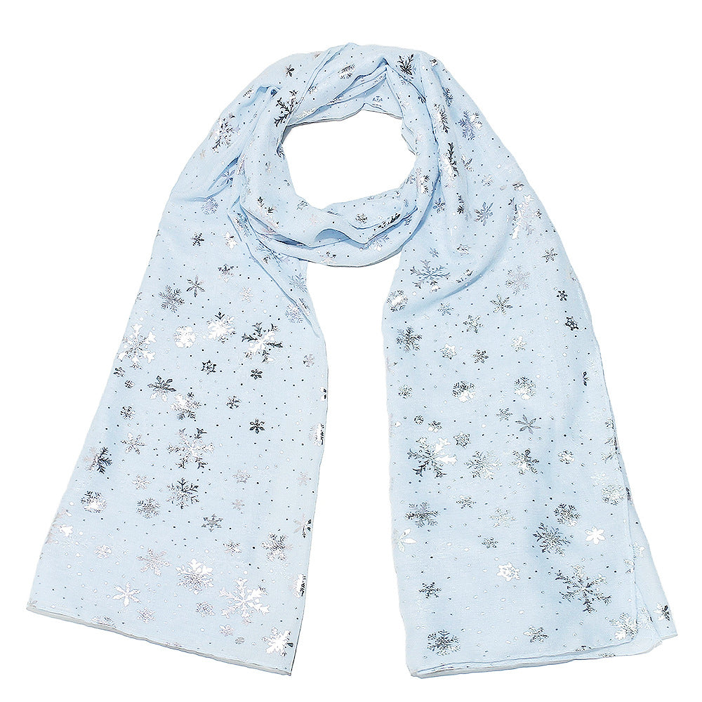 Europe and America Autumn and Winter Scarves Women's New Christmas Gift Snow Flower Hot Silver Dot Silk Scarves Shawls Christmas Scarves for Friends to Send Yourself New Year Gift for Relatives to sisters Christmas Gift Box