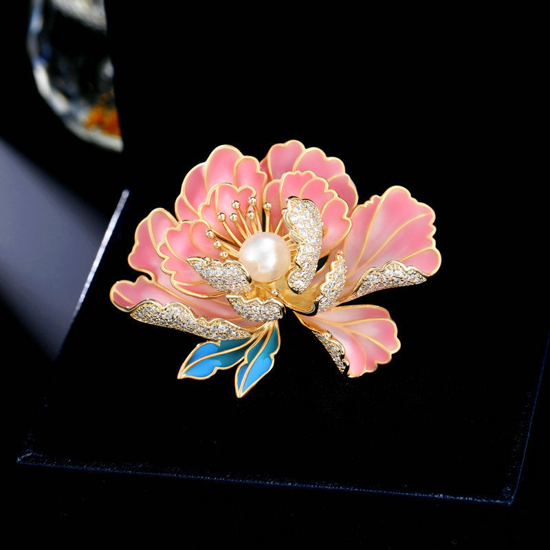 Freshwater pearl, national style, peony flower, brooch, elegant temperament, Chinese style coat, Chinese dress, cheongsam, accessories, work clothes, evening dress, matching brooch pin, fashionable and popular lady gift, giving her relatives, girlfri