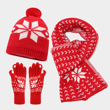 Christmas hat, scarf, gloves, three piece set, European and American reindeer jacquard, autumn and winter warm knit set The best gift for family and friends