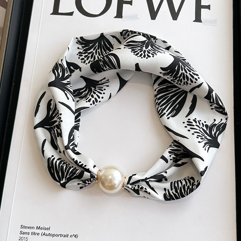 Magnetic button pearl necklace small strip scarves for women's mothers to protect their necks and neck lazy people to match with shirts, thin scarves, clothing, versatile accessories, small gifts for themselves, relatives, friends, sisters, warm and