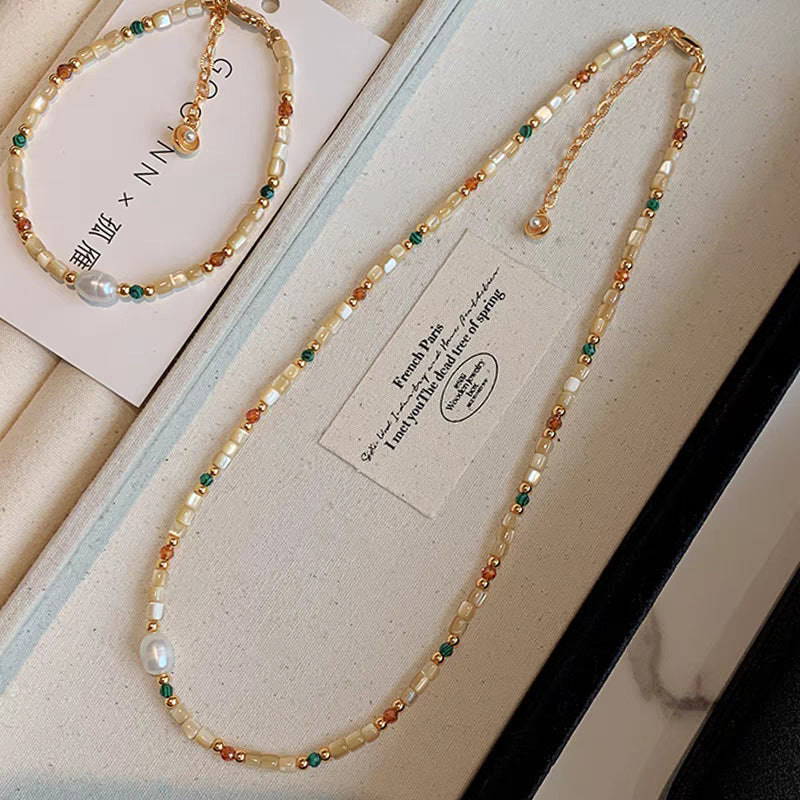 Grateful for the gift, Ranshi Danshui pearl tourmaline colored dopamine bead necklace for women with a high-end feel, light luxury, niche collarbone necklace, Valentine's Day romantic gift, birthday gift for her, pearl necklace bracelet