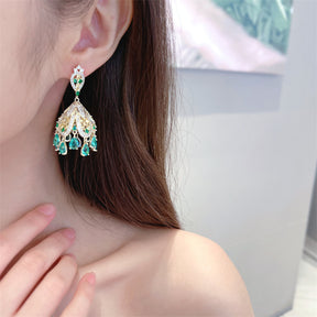 French Court Style Exaggerated and Magnificent Earrings s925 Silver Needle Zircon Inlaid High level Pendant Wind Bell Earrings Women's Dress Professional Dress Fashion Versatile Accessories Earrings Exquisite Girl Gift for Her sisters to Girlfriend B