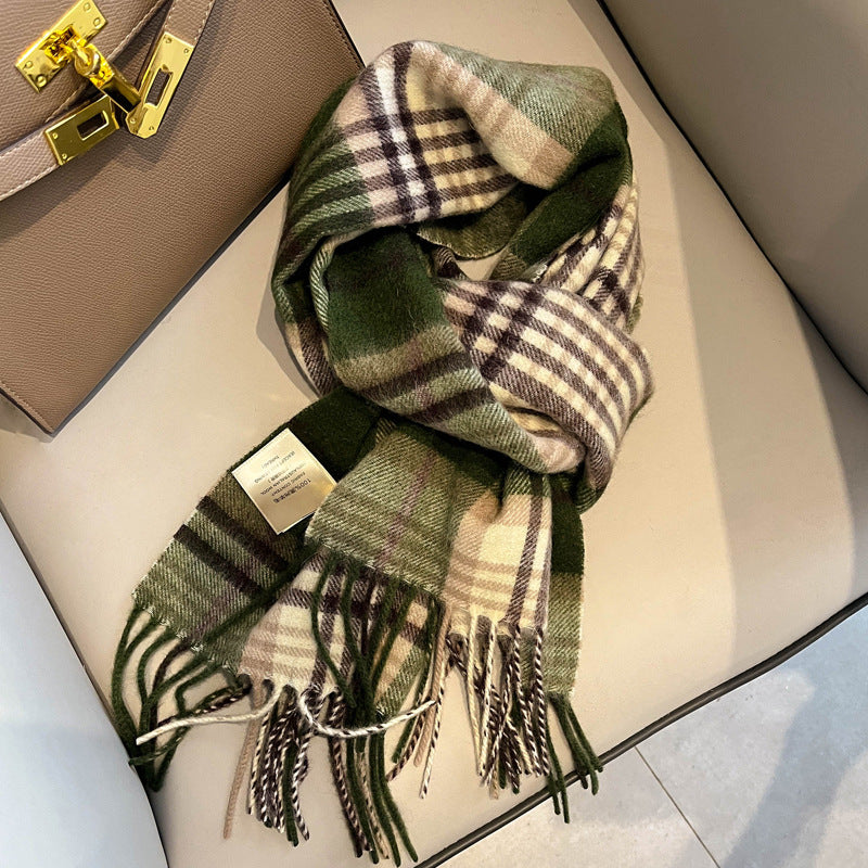 Women's scarf, unisex style, cowhide oil fruit green, pure wool, winter narrow scarf, versatile, warm, high-end scarf from England, perfect gift for boyfriend, girlfriend, friend, classmate