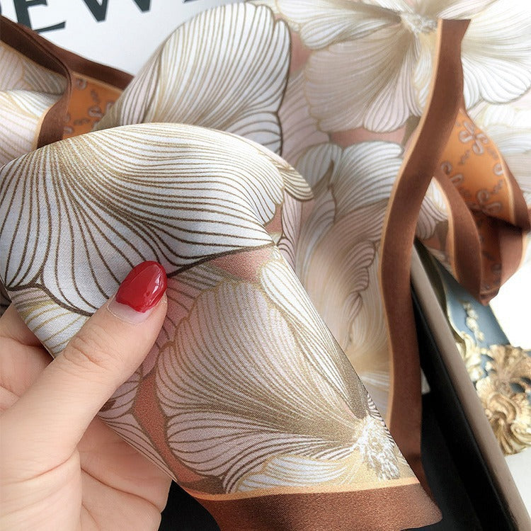 Silkworm silk scarves, thin and long stripes, printed women's fashion, versatile small scarves, ribbons, sunscreen, small silk, thoughtful gifts for friends, sisters, relatives and themselves, birthday gifts, thanksgiving gift box