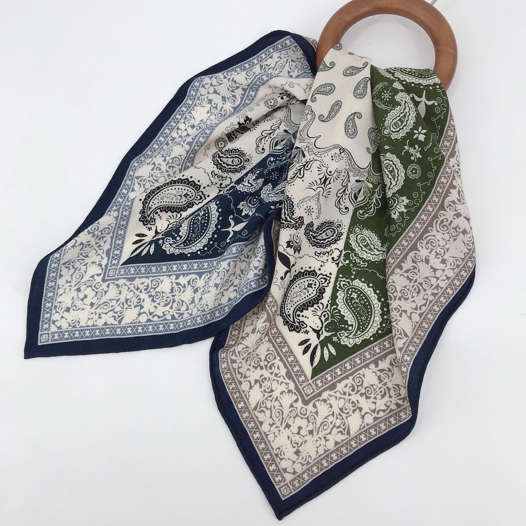 Double sided silk scarf made of real silk and wool, high-end feeling, blue cashew nut pattern square scarf with double-sided printing, women's mulberry silk can be customized, fashionable and versatile, women's scarf gift for family and friends, surp