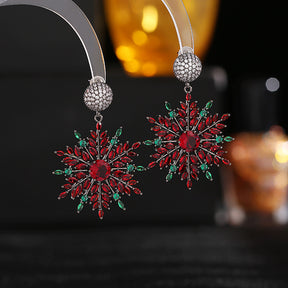 Euramerican colored zircon earrings Elegant fashion temperament light luxury senior sense women's earrings Christmas snowflake earrings to send your friends to send her jewelry sisters birthday gift red white blue snowflake shaped earrings gift box