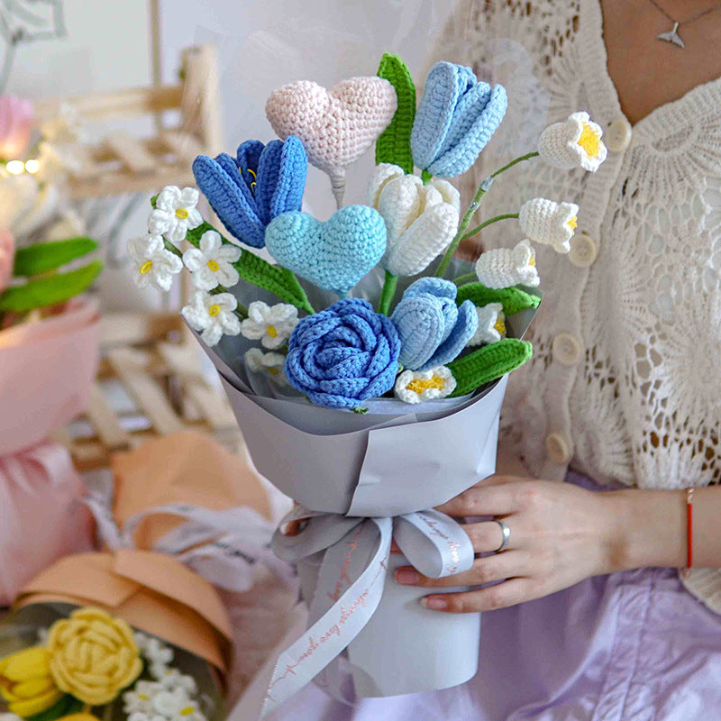 Best Women's Gift DIY Handmade Love Bouquet Birthday Gift Customization Wholesale Premium Warmth Woolen Hook Weaving Flower Eternal Life Flower Valentine's Day Friend Gift Mother's Day Thanksgiving Christmas Gift Bag