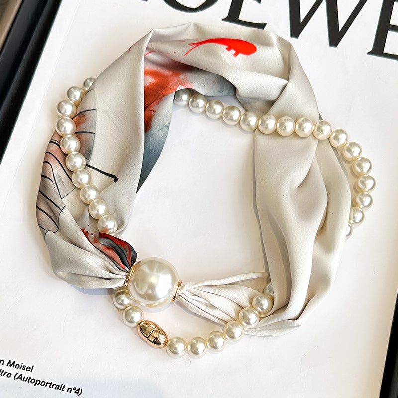 Magnetic button pearl necklace small strip scarves for women's mothers to protect their necks and neck lazy people to match with shirts, thin scarves, clothing, versatile accessories, small gifts for themselves, relatives, friends, sisters, warm and