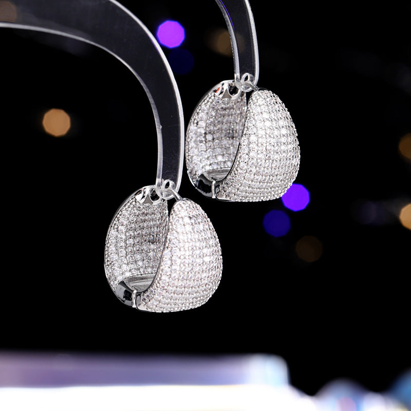 Europe and the United States Antique Premium Earrings Luxury Copper Set Zircon Earrings Inside and Outside Full Zirconium Set Water Drop shaped Earrings Women's Clothing Versatile Earrings Ornaments Send Yourself to Friends Send sisters Jewelry Gifts