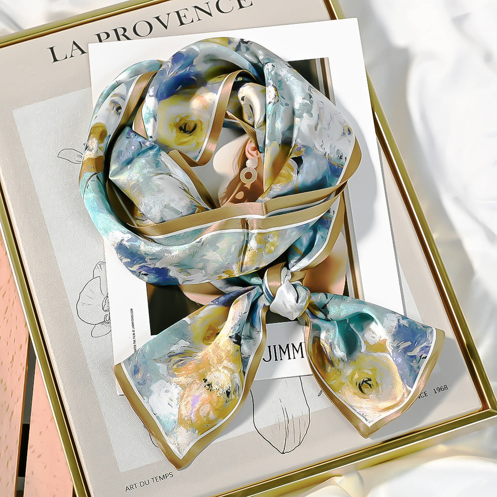 Silkworm silk scarves, thin and long stripes, printed women's fashion, versatile small scarves, ribbons, sunscreen, small silk, thoughtful gifts for friends, sisters, relatives and themselves, birthday gifts, thanksgiving gift box
