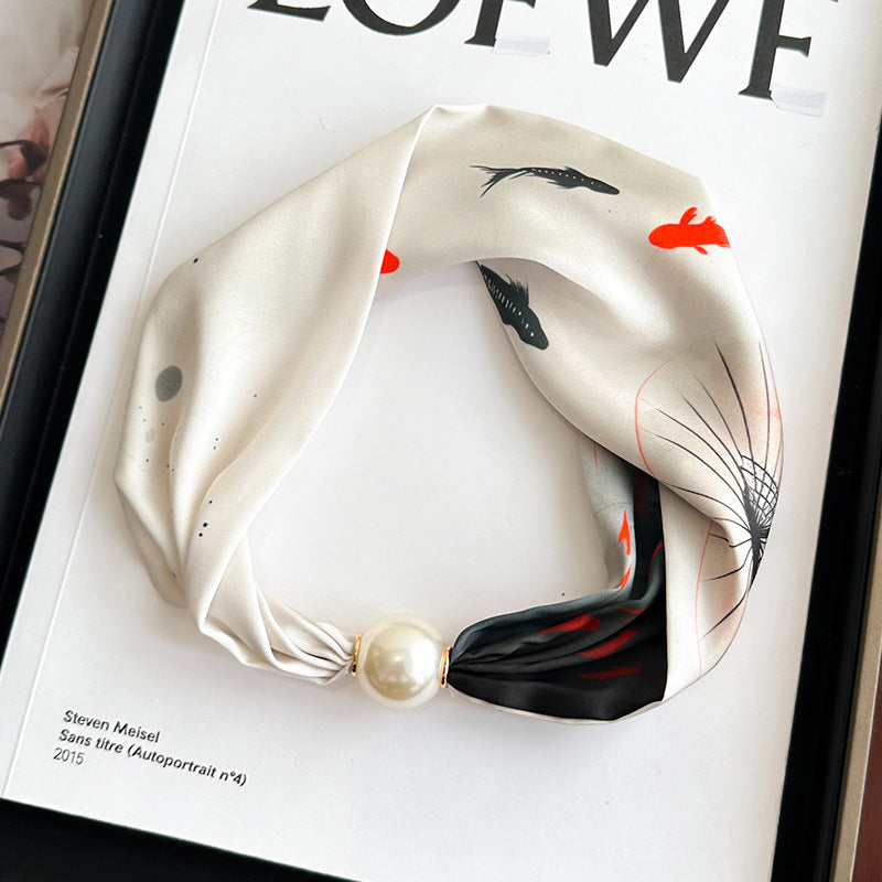 Magnetic button pearl necklace small strip scarves for women's mothers to protect their necks and neck lazy people to match with shirts, thin scarves, clothing, versatile accessories, small gifts for themselves, relatives, friends, sisters, warm and