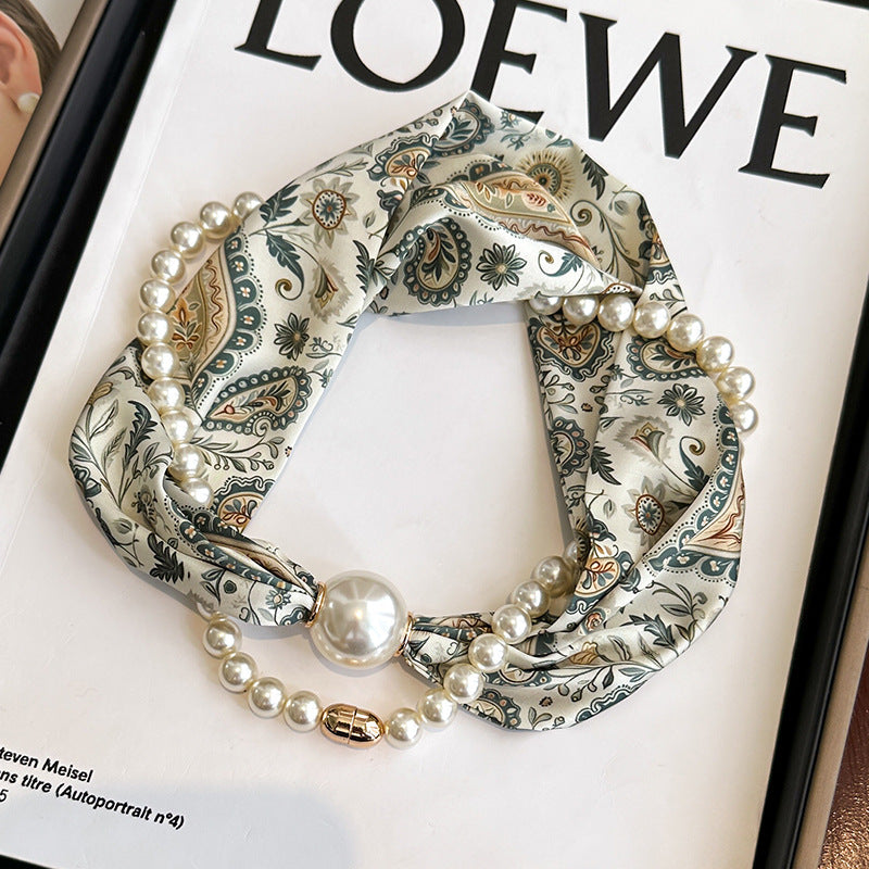 Magnetic button pearl necklace small strip scarves for women's mothers to protect their necks and neck lazy people to match with shirts, thin scarves, clothing, versatile accessories, small gifts for themselves, relatives, friends, sisters, warm and