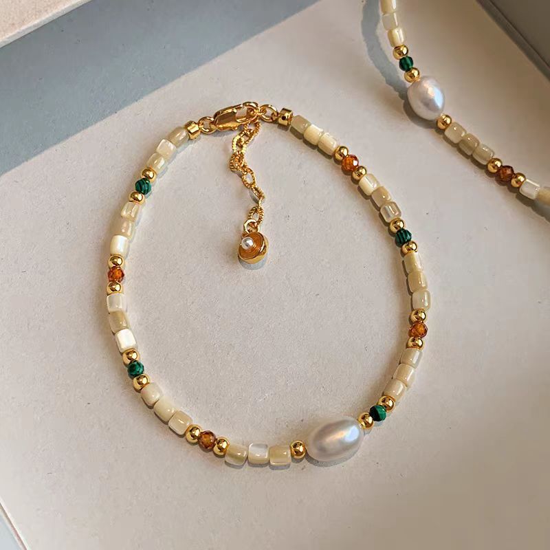 Grateful for the gift, Ranshi Danshui pearl tourmaline colored dopamine bead necklace for women with a high-end feel, light luxury, niche collarbone necklace, Valentine's Day romantic gift, birthday gift for her, pearl necklace bracelet