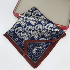 Women's silk scarves High level fashion square scarves Cashew nut flower navy blue silk wool silk scarves Double sided printing mulberry silk women's clothing Versatile decoration scarves for relatives, warm gifts for friends sisters Thanksgiving gif