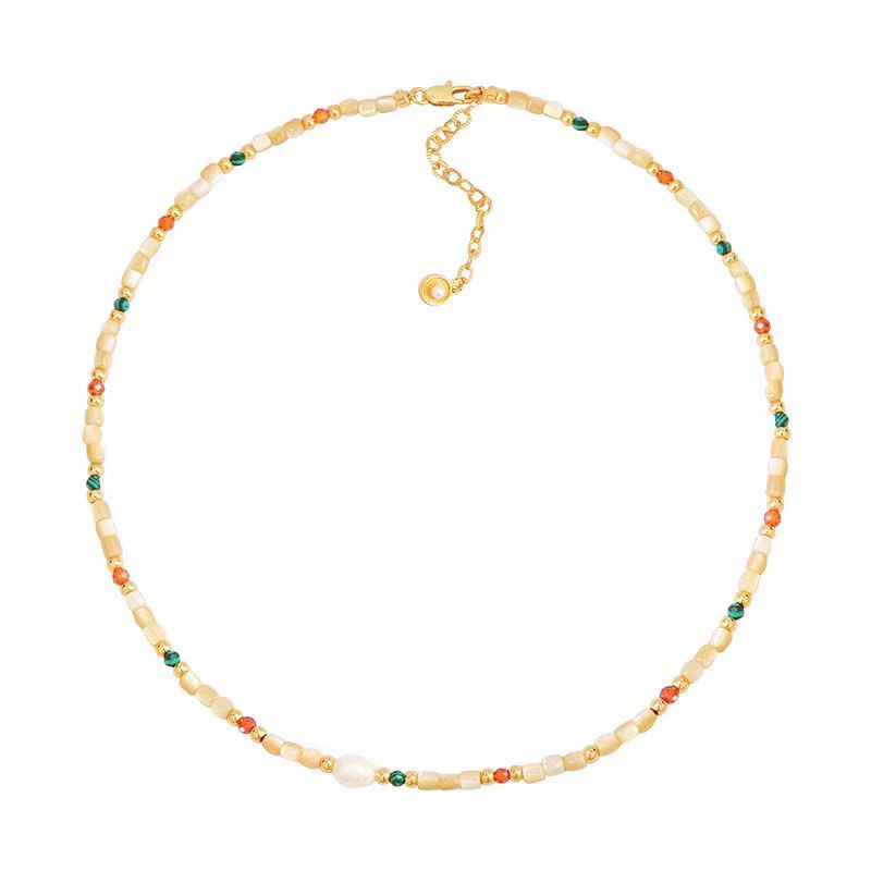 Grateful for the gift, Ranshi Danshui pearl tourmaline colored dopamine bead necklace for women with a high-end feel, light luxury, niche collarbone necklace, Valentine's Day romantic gift, birthday gift for her, pearl necklace bracelet