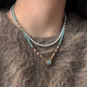 Pearl necklace accessories, birthday gift for her, natural turquoise pearl bead necklace, women's accessories, light luxury, high-end, new collarbone necklace Temperament sweater chain latest popular women's necklace Valentine's Day Thanksgiving, sur