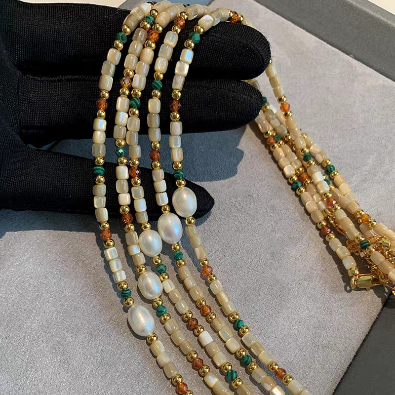 Grateful for the gift, Ranshi Danshui pearl tourmaline colored dopamine bead necklace for women with a high-end feel, light luxury, niche collarbone necklace, Valentine's Day romantic gift, birthday gift for her, pearl necklace bracelet