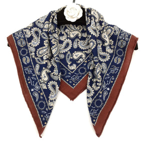 Women's silk scarves High level fashion square scarves Cashew nut flower navy blue silk wool silk scarves Double sided printing mulberry silk women's clothing Versatile decoration scarves for relatives, warm gifts for friends sisters Thanksgiving gif