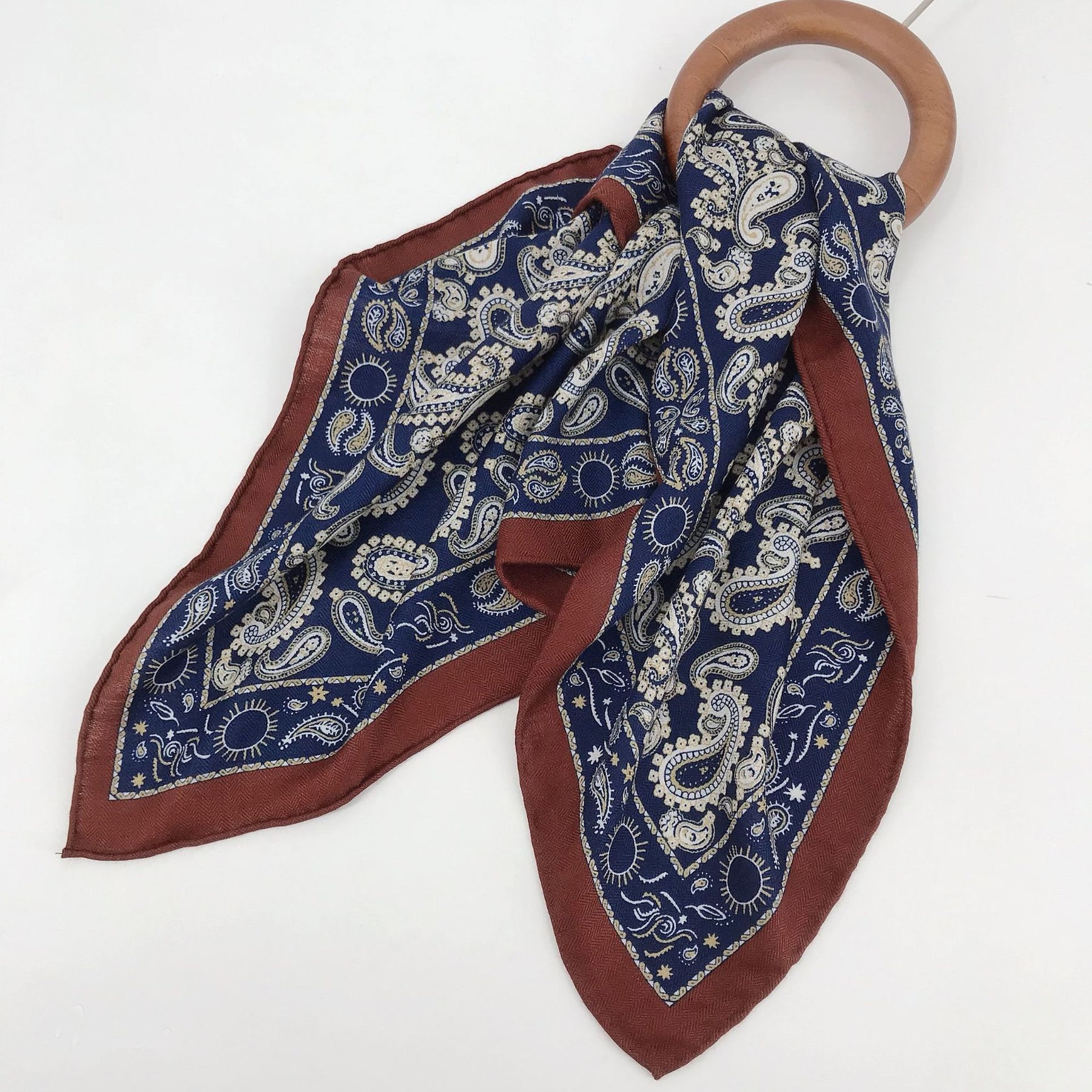 Women's silk scarves High level fashion square scarves Cashew nut flower navy blue silk wool silk scarves Double sided printing mulberry silk women's clothing Versatile decoration scarves for relatives, warm gifts for friends sisters Thanksgiving gif