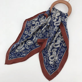 Women's silk scarves High level fashion square scarves Cashew nut flower navy blue silk wool silk scarves Double sided printing mulberry silk women's clothing Versatile decoration scarves for relatives, warm gifts for friends sisters Thanksgiving gif