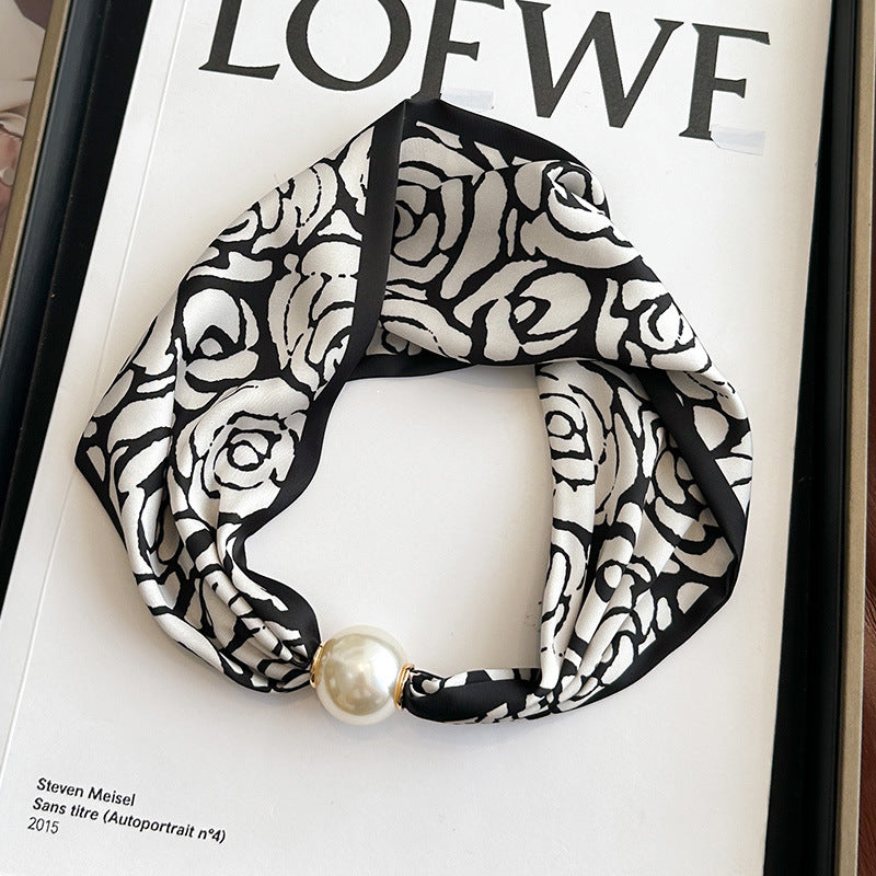 Magnetic button pearl necklace small strip scarves for women's mothers to protect their necks and neck lazy people to match with shirts, thin scarves, clothing, versatile accessories, small gifts for themselves, relatives, friends, sisters, warm and