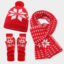 Christmas hat, scarf, gloves, three piece set, European and American reindeer jacquard, autumn and winter warm knit set The best gift for family and friends