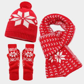 Christmas hat, scarf, gloves, three piece set, European and American reindeer jacquard, autumn and winter warm knit set The best gift for family and friends