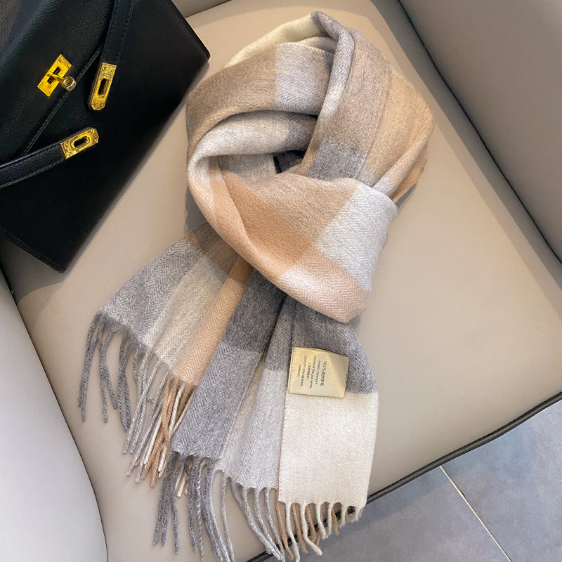 Women's scarf, unisex style, cowhide oil fruit green, pure wool, winter narrow scarf, versatile, warm, high-end scarf from England, perfect gift for boyfriend, girlfriend, friend, classmate