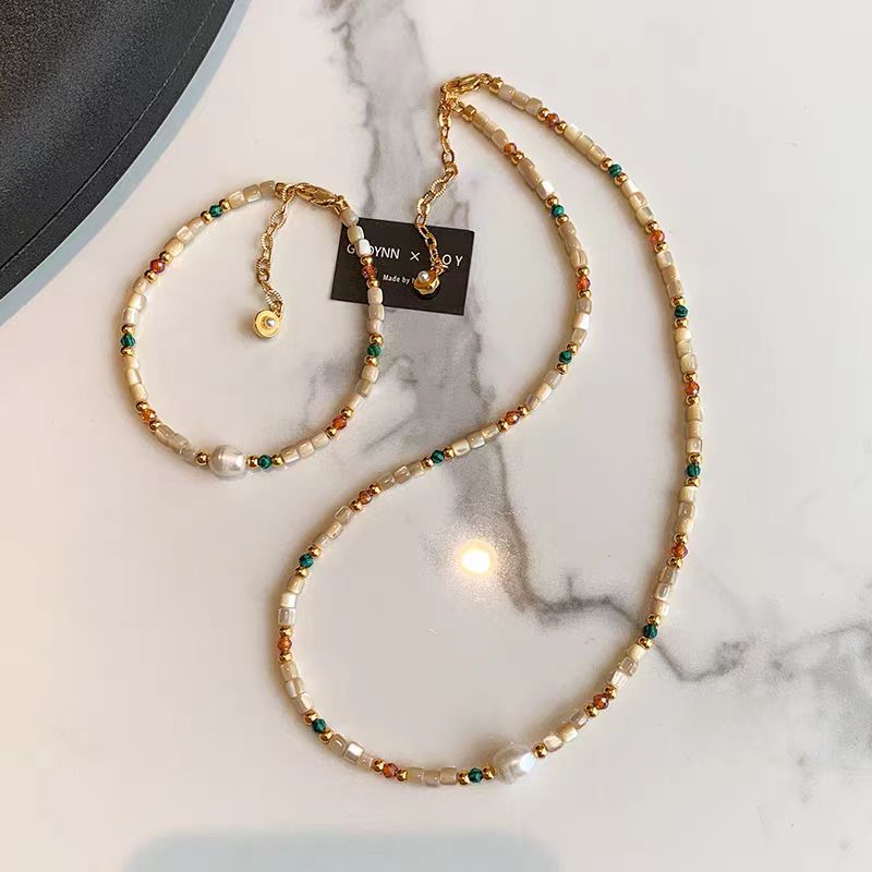 Grateful for the gift, Ranshi Danshui pearl tourmaline colored dopamine bead necklace for women with a high-end feel, light luxury, niche collarbone necklace, Valentine's Day romantic gift, birthday gift for her, pearl necklace bracelet