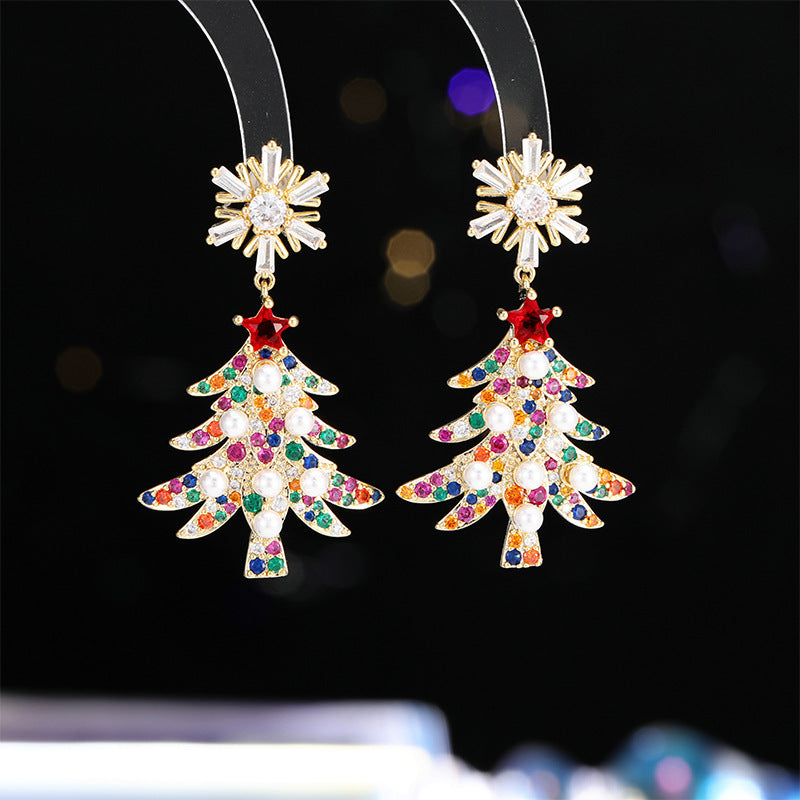 Euramerican fashion Christmas tree earrings New earrings Color zircon inlay Premium Christmas gifts Women's earrings High quality exquisite gifts to send her friends to send sisters to relatives New Year gift Thanksgiving gift box