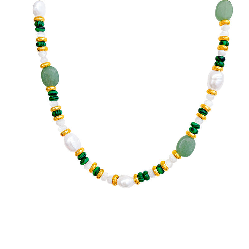 Natural freshwater pearl necklace, green malachite, dopamine necklace, accessories for women, high class, light luxury, small crowd, necklace, gift for relatives, gift for friends, surprise for sisters, birthday gift, latest fashion, women's clothing