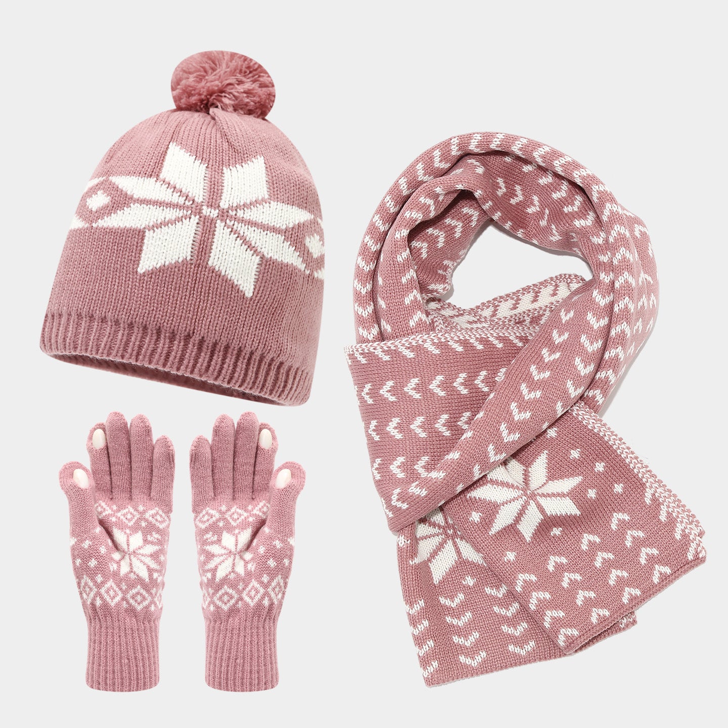 Christmas hat, scarf, gloves, three piece set, European and American reindeer jacquard, autumn and winter warm knit set The best gift for family and friends