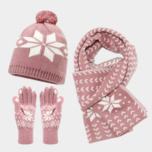 Christmas hat, scarf, gloves, three piece set, European and American reindeer jacquard, autumn and winter warm knit set The best gift for family and friends