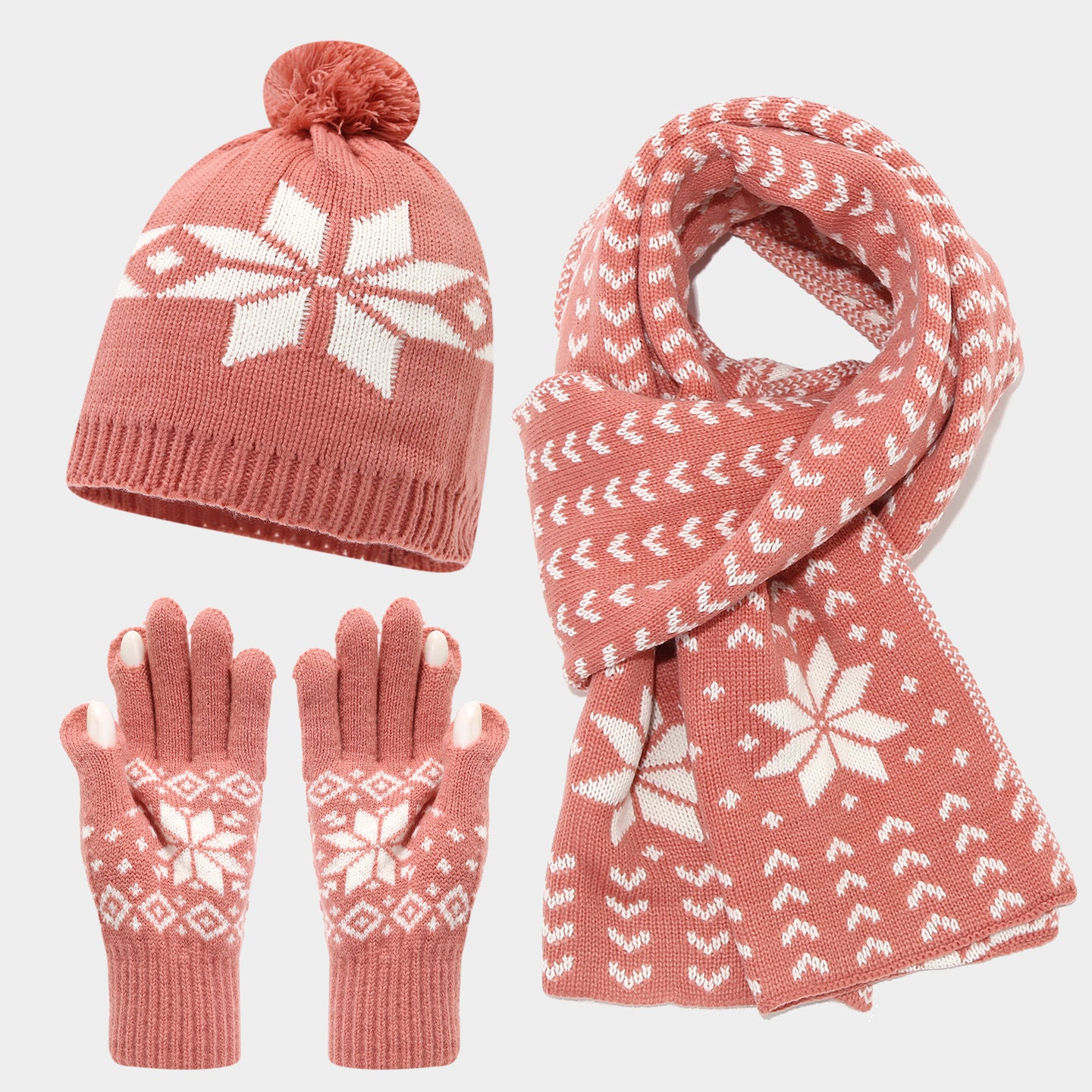 Christmas hat, scarf, gloves, three piece set, European and American reindeer jacquard, autumn and winter warm knit set The best gift for family and friends