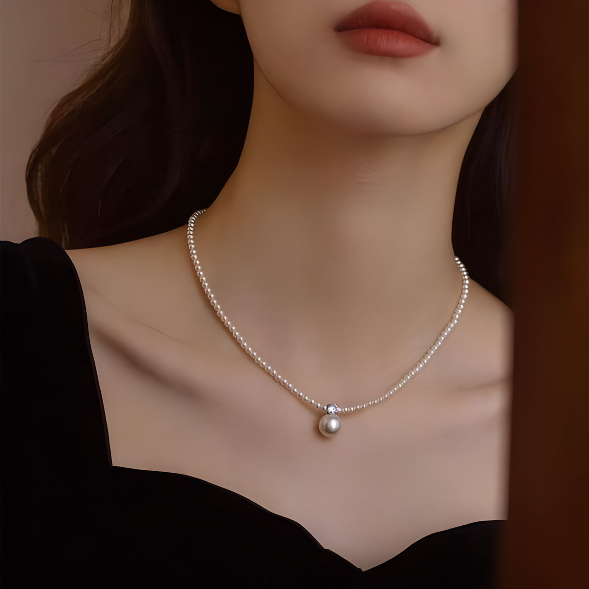 Silver Bay S925 Silver Pearl Necklace for Women, Fashionable, Generous, Round, Daifei style Pendant, Collar, Versatile Jewelry, Elegant and Exquisite Gift for Her, Jewelry for Myself, Friends, Family, Birthday Gift, Gratitude Gift Box
