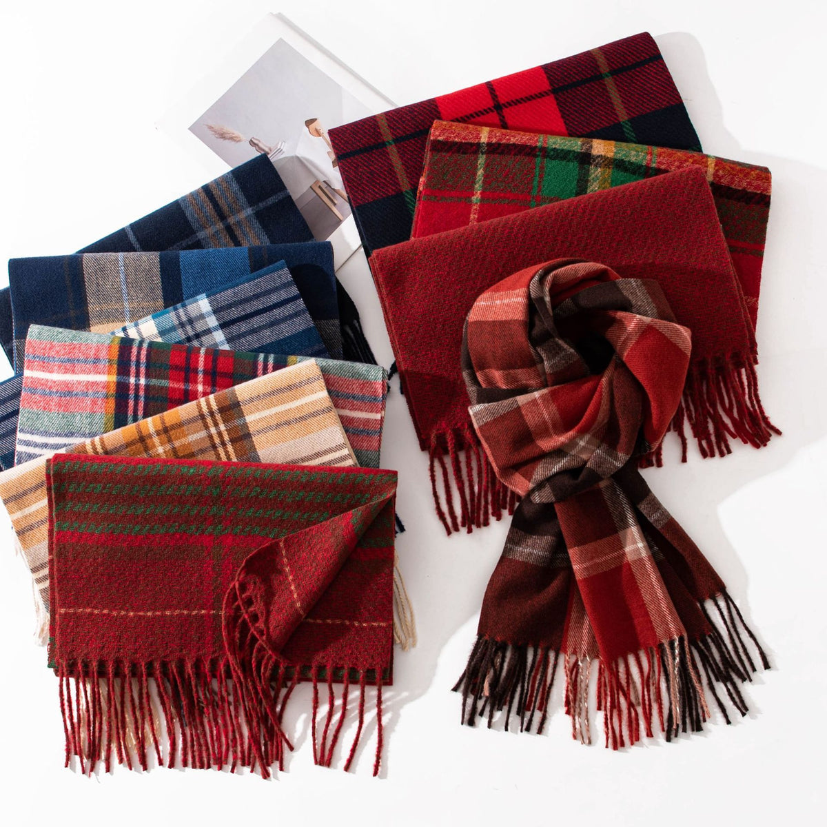 Autumn and winter red Christmas plaid scarf women's atmosphere sense of high-end imitation cashmere winter warm shawl scarf wholesale
