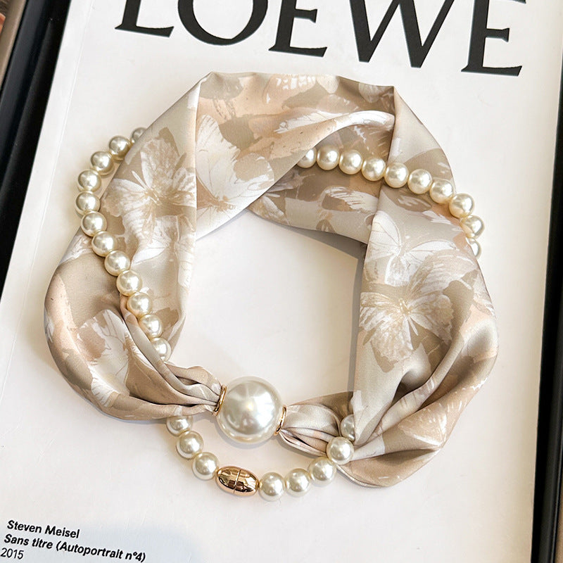 Magnetic button pearl necklace small strip scarves for women's mothers to protect their necks and neck lazy people to match with shirts, thin scarves, clothing, versatile accessories, small gifts for themselves, relatives, friends, sisters, warm and