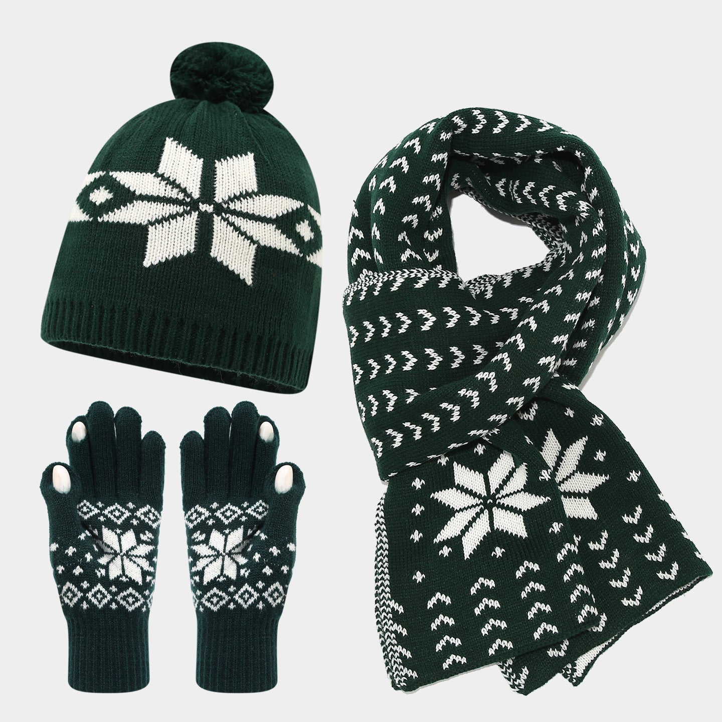 Christmas hat, scarf, gloves, three piece set, European and American reindeer jacquard, autumn and winter warm knit set The best gift for family and friends