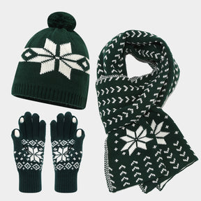 Christmas hat, scarf, gloves, three piece set, European and American reindeer jacquard, autumn and winter warm knit set The best gift for family and friends