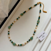 Natural freshwater pearl necklace, green malachite, dopamine necklace, accessories for women, high class, light luxury, small crowd, necklace, gift for relatives, gift for friends, surprise for sisters, birthday gift, latest fashion, women's clothing