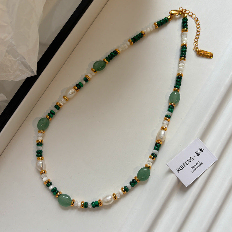 Natural freshwater pearl necklace, green malachite, dopamine necklace, accessories for women, high class, light luxury, small crowd, necklace, gift for relatives, gift for friends, surprise for sisters, birthday gift, latest fashion, women's clothing