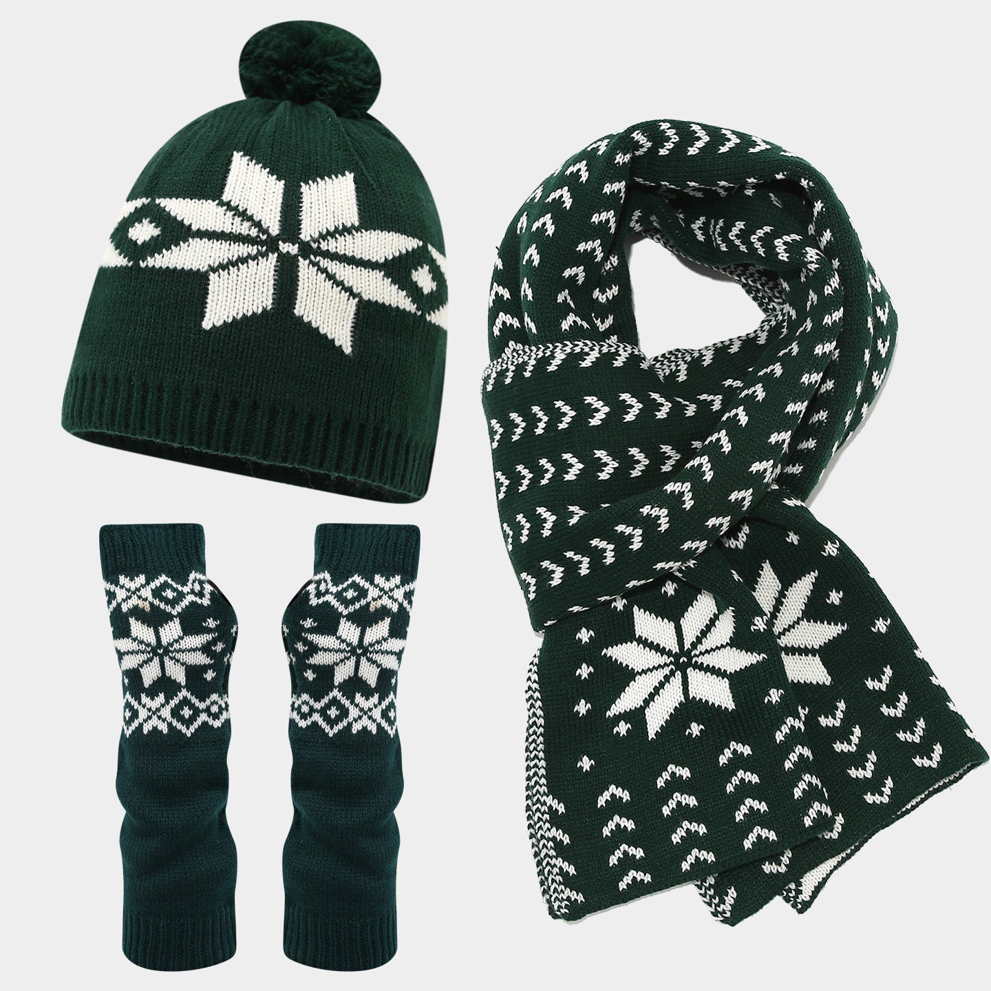 Christmas hat, scarf, gloves, three piece set, European and American reindeer jacquard, autumn and winter warm knit set The best gift for family and friends