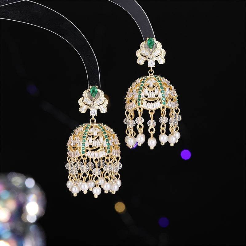 French Court Style Exaggerated and Magnificent Earrings s925 Silver Needle Zircon Inlaid High level Pendant Wind Bell Earrings Women's Dress Professional Dress Fashion Versatile Accessories Earrings Exquisite Girl Gift for Her sisters to Girlfriend B