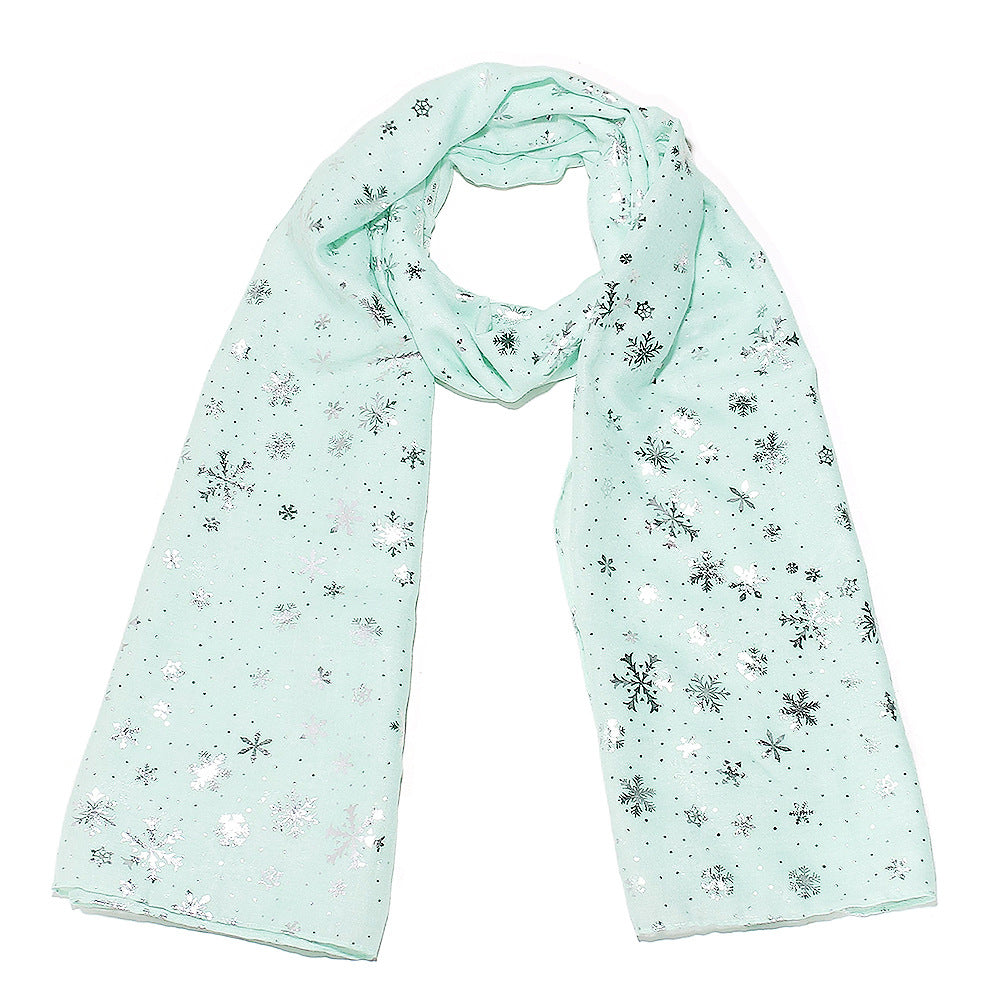 Europe and America Autumn and Winter Scarves Women's New Christmas Gift Snow Flower Hot Silver Dot Silk Scarves Shawls Christmas Scarves for Friends to Send Yourself New Year Gift for Relatives to sisters Christmas Gift Box