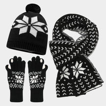 Christmas hat, scarf, gloves, three piece set, European and American reindeer jacquard, autumn and winter warm knit set The best gift for family and friends