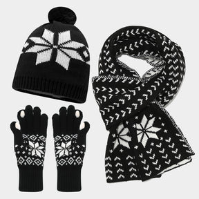 Christmas hat, scarf, gloves, three piece set, European and American reindeer jacquard, autumn and winter warm knit set The best gift for family and friends