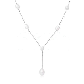 Ladies' necklace "Frie Freshwater Real Pearl Necklace French Elegant Pearl Collar Chain Long Earrings Set for friends, for girlfriends, for sisters, for her birthday, for her own jewelry, for thanksgiving, for women's clothing, with necklace earrings