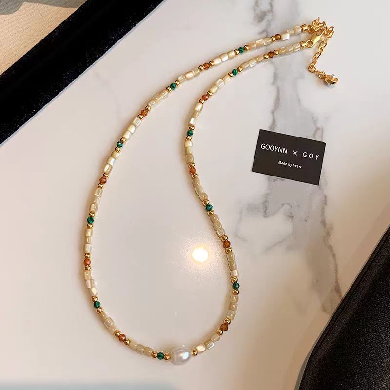 Grateful for the gift, Ranshi Danshui pearl tourmaline colored dopamine bead necklace for women with a high-end feel, light luxury, niche collarbone necklace, Valentine's Day romantic gift, birthday gift for her, pearl necklace bracelet