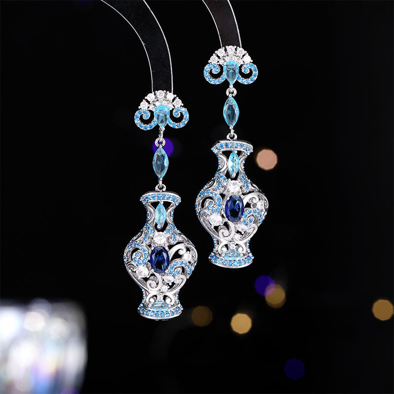 French Court Style Exaggerated and Magnificent Earrings s925 Silver Needle Zircon Inlaid High level Pendant Wind Bell Earrings Women's Dress Professional Dress Fashion Versatile Accessories Earrings Exquisite Girl Gift for Her sisters to Girlfriend B
