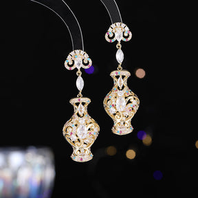 French Court Style Exaggerated and Magnificent Earrings s925 Silver Needle Zircon Inlaid High level Pendant Wind Bell Earrings Women's Dress Professional Dress Fashion Versatile Accessories Earrings Exquisite Girl Gift for Her sisters to Girlfriend B